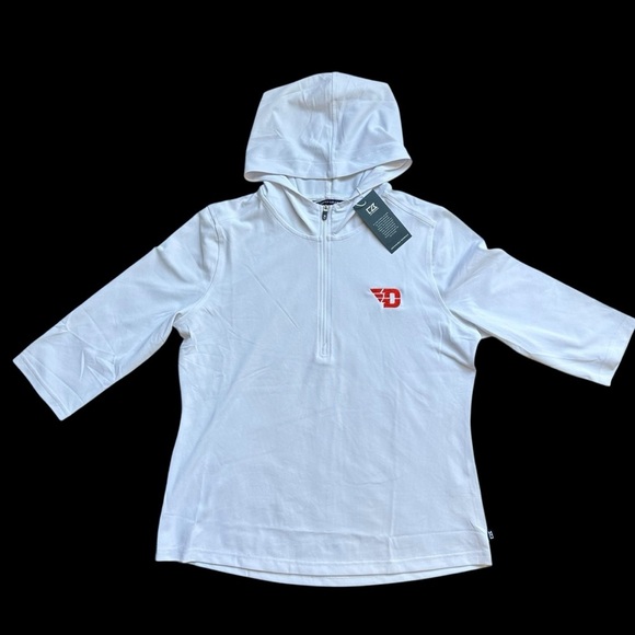 Cutter & Buck UD Dayton Flyers Women's White Half-Zip Hoodie Pullover NWT Medium - Picture 2 of 8